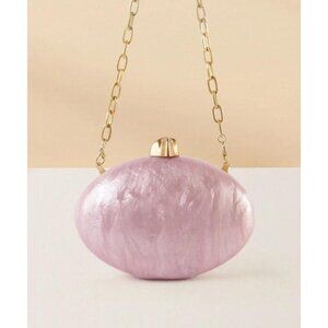 ⚡Women's Pink Egg Metallic Evening Shiny Top Closure Trendy Clutch Handbags